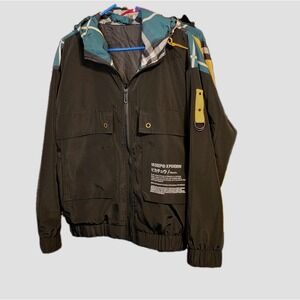 10.DEEP x Pokémon Jacket Blue Hooded Pikachu Size 2XL Graphic Plaid Zip